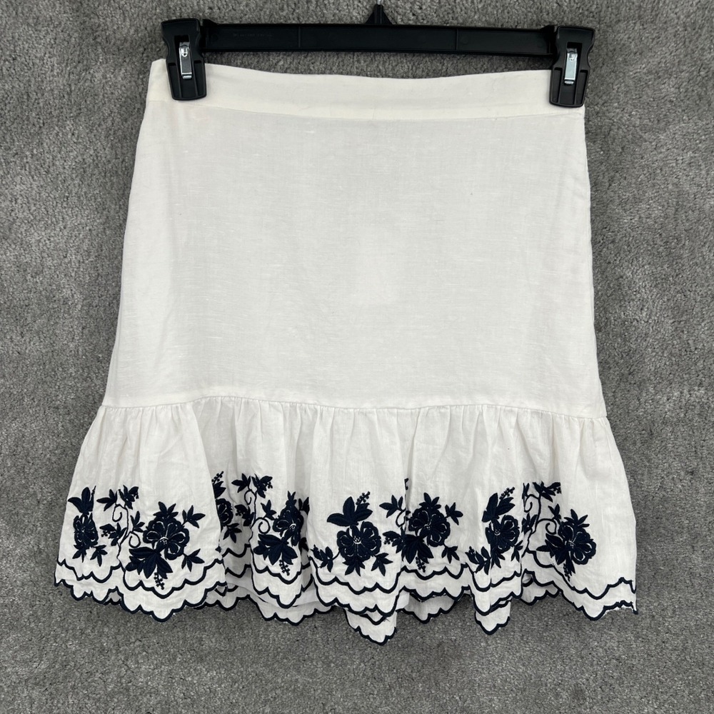 J.Crew Coastal White Linen Embroidered Eyelet Mini Tiered Skirt Size XS NWT